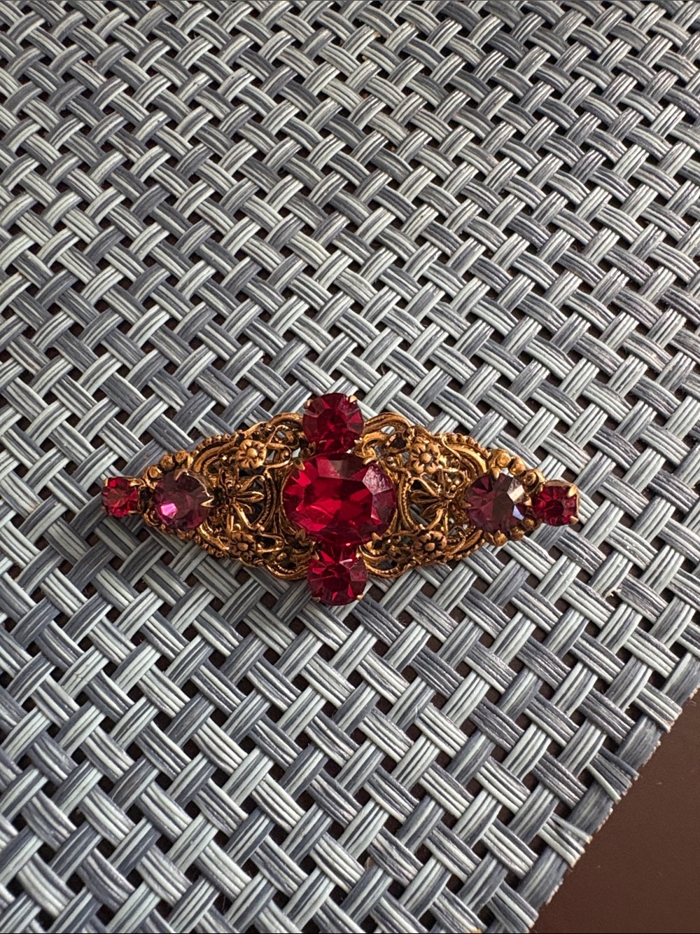 Gold Filigree Brooch with Red Stones